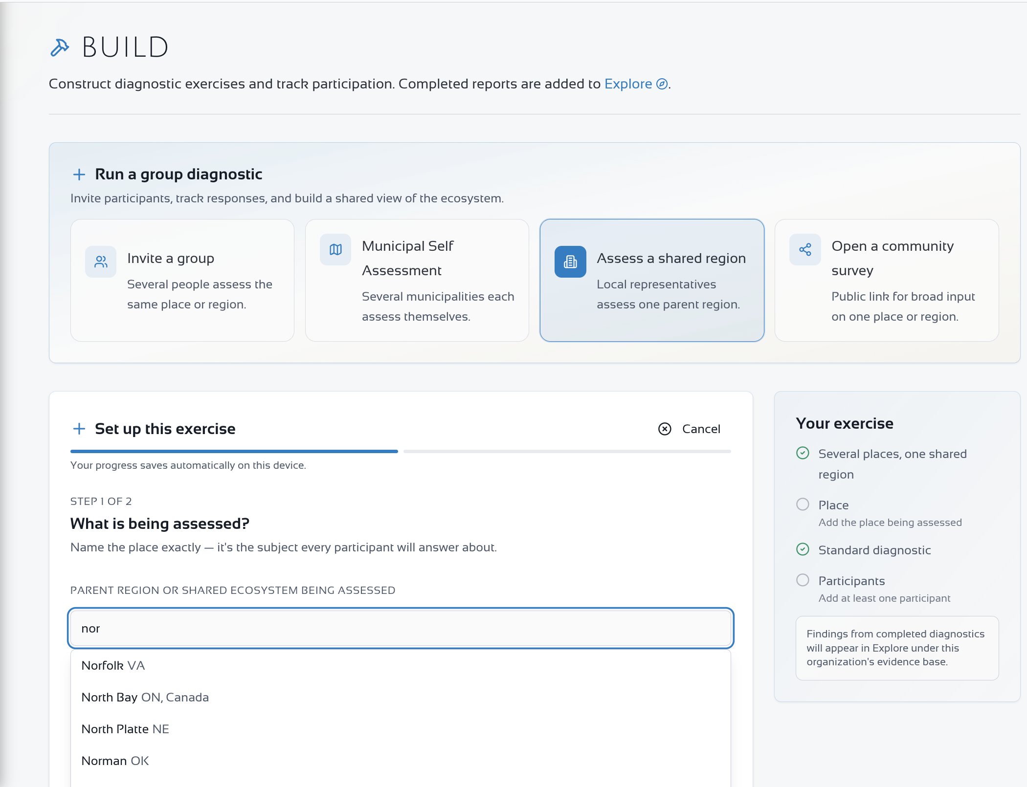 Build workspace for creating a multi-place group diagnostic